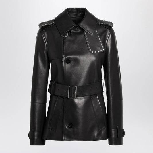 Short Black Leather Jacket With Studs