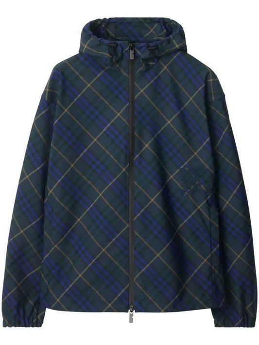 CHECK PATTERN HOODED ZIP-UP JACKET