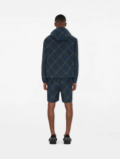 CHECK PATTERN HOODED ZIP-UP JACKET