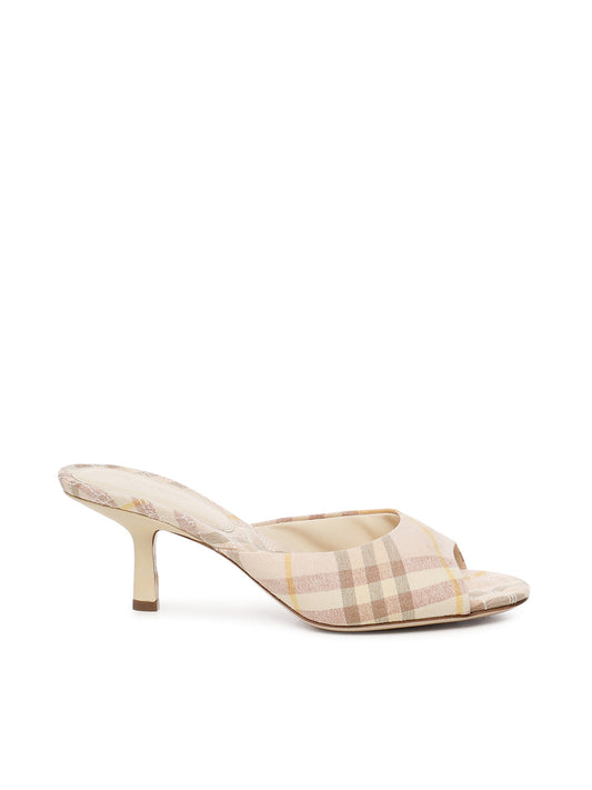 CHECKED LINEN SANDALS HEEL