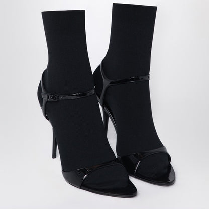 Avenue Sock Black Sandal In Patent Leather And Mesh