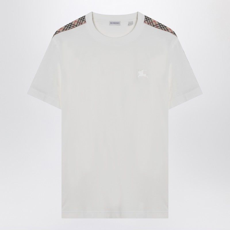 White T-shirt with Check-patterned stripe