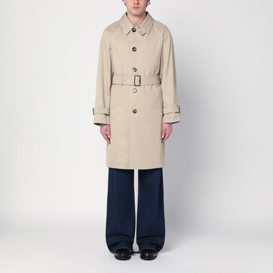 Beige Cotton Trench Coat With Belt