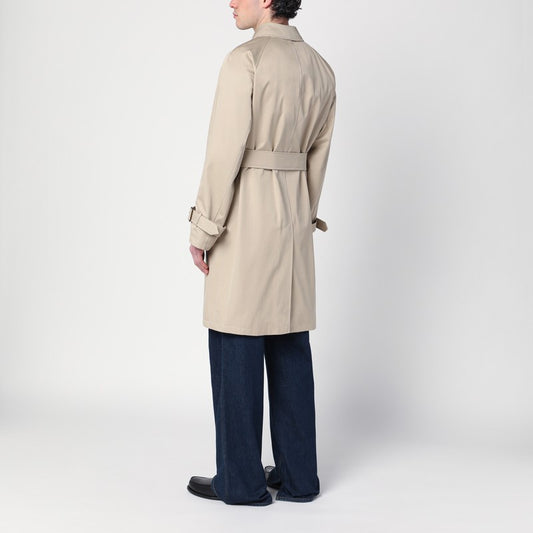 Beige Cotton Trench Coat With Belt