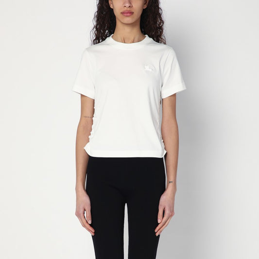 White T-shirt With Check Pattern Detail