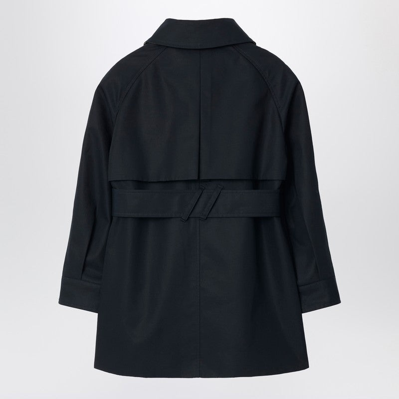 Single-breasted navy blue cotton trench coat
