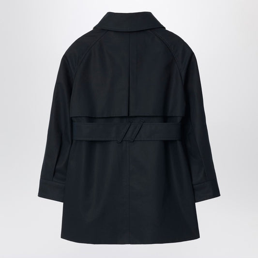 Single-breasted navy blue cotton trench coat