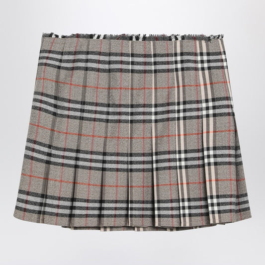 Grey wool kilt skirt with Check pattern