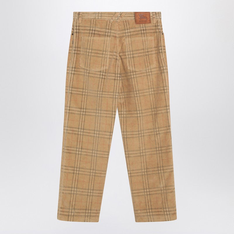 Sand-coloured check corduroy trousers