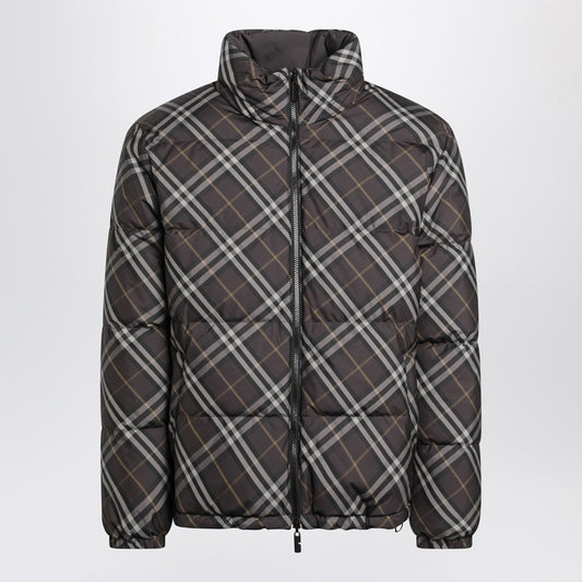 Brown reversible down jacket with Check pattern