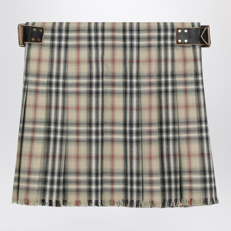 Beige wool mini kilt with Check pattern