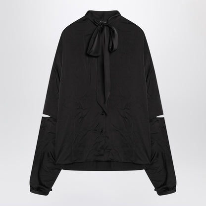 Black Satin Blouse With Bow
