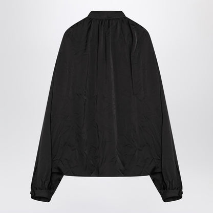 Black Satin Blouse With Bow