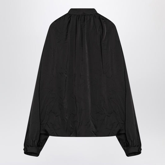 Fiyonklu Siyah Saten Bluz