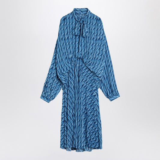 Midi Dress With Bow And Blue Print