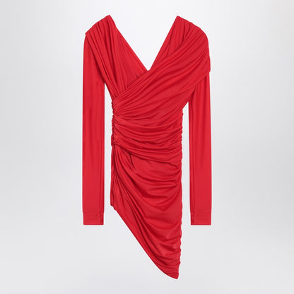 Draped Mini Dress In Red Jersey