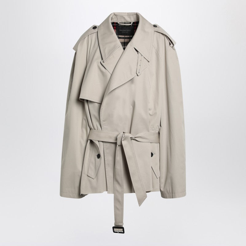 Beige Cropped Trench Coat In Cotton Twill