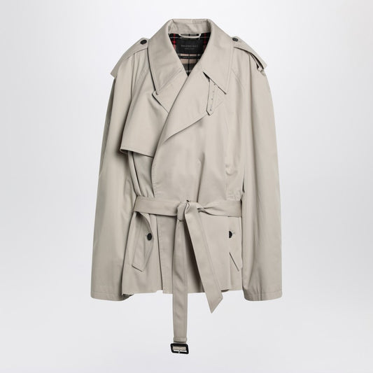 Beige Cropped Trench Coat In Cotton Twill