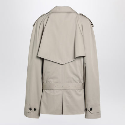 Beige Cropped Trench Coat In Cotton Twill