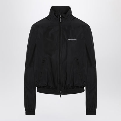 Black Bomber Jacket With Zip And Logo