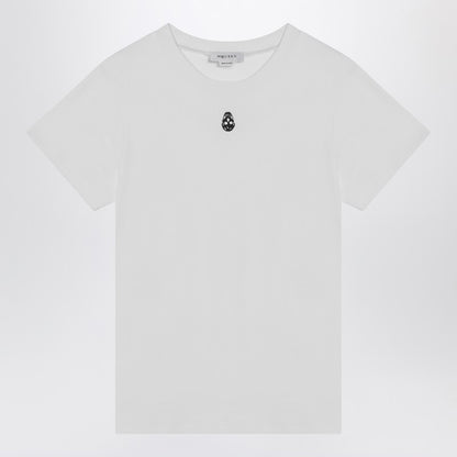 White T-shirt With Skull Embroidery
