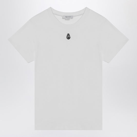 White T-shirt With Skull Embroidery