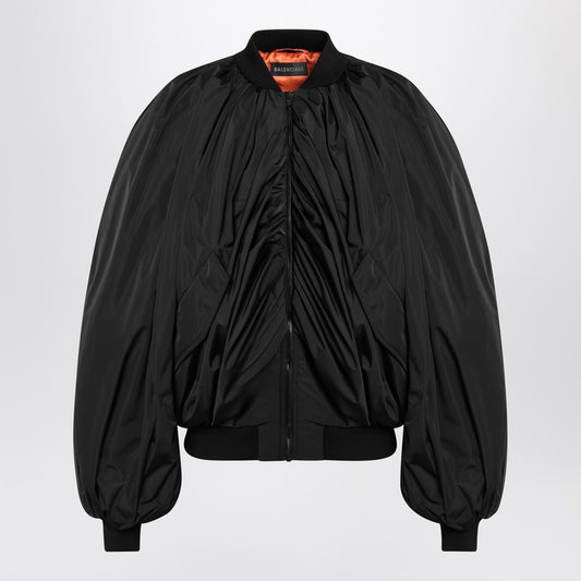 Draped Black Bomber Jacket In Technical Micro-faille