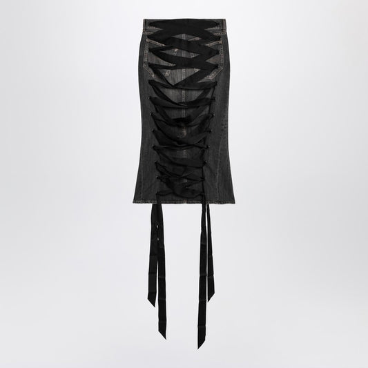 Skirt with laces in smoky grey denim