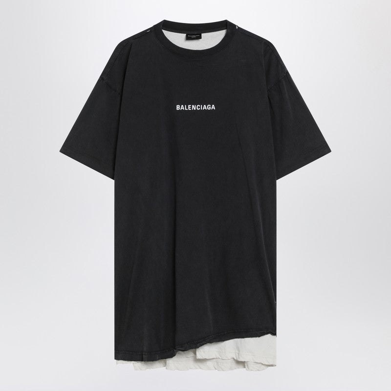 Faded black double Balenciaga Back T-shirt