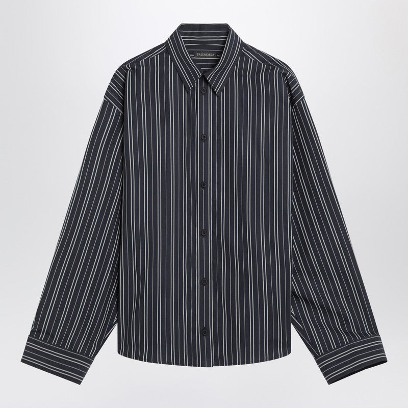 Navy blue striped cotton shirt