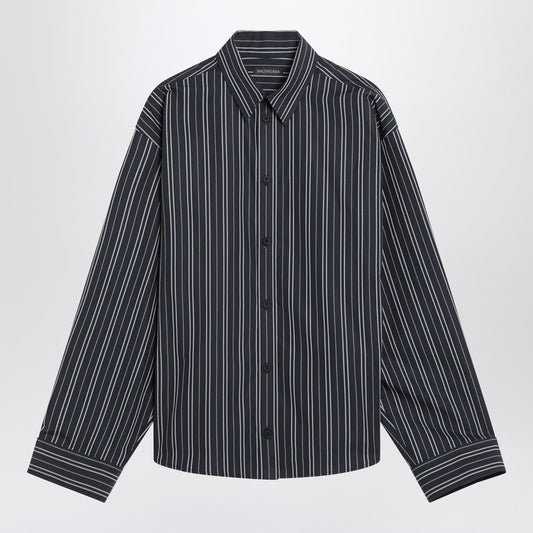 Navy blue striped cotton shirt