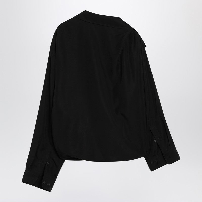 One-shoulder black shirt in poplin