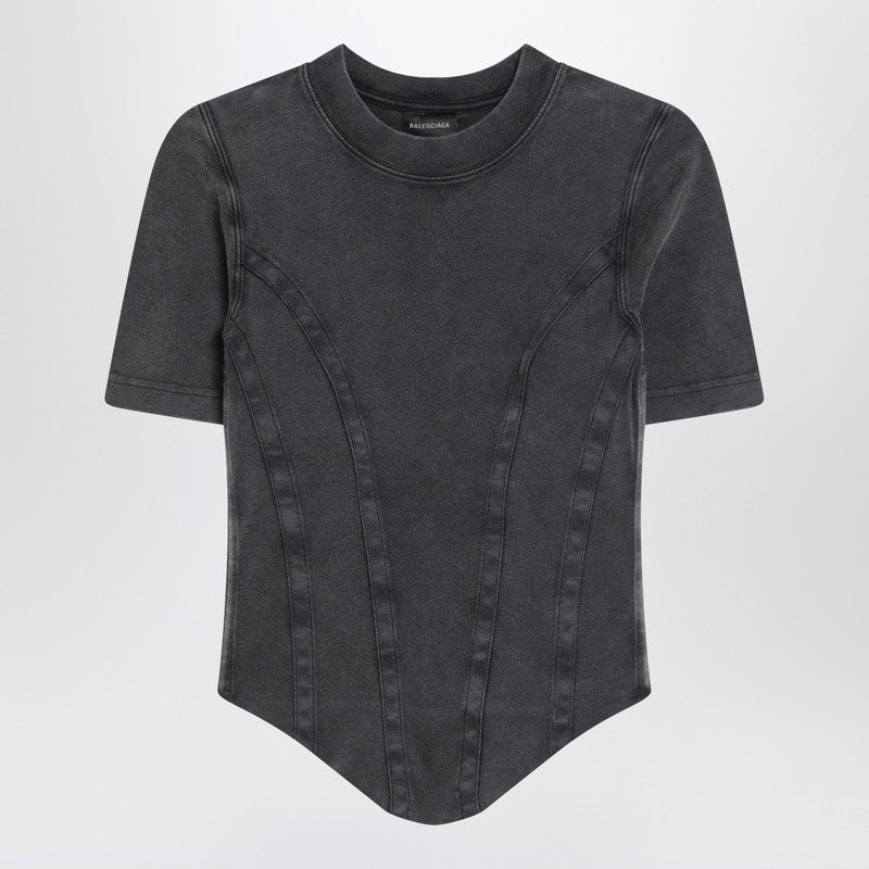 Washed black corset-style T-shirt