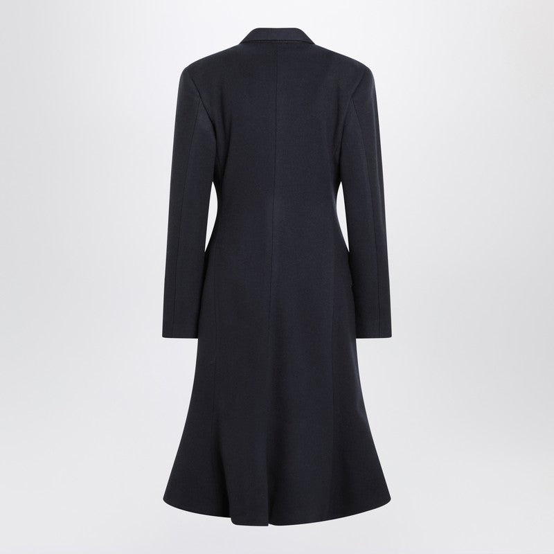 Navy blue Midi Godet wool coat