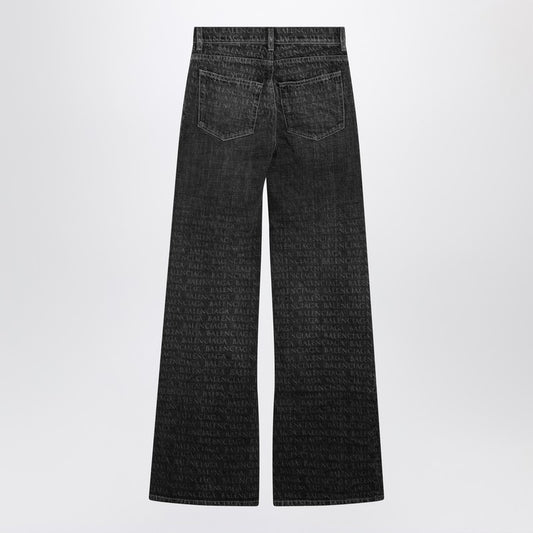 Black washed jeans with jacquard logos