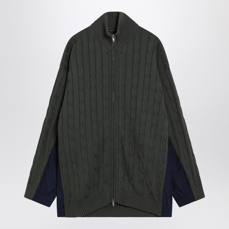 Khaki cotton and technical jersey hybrid jacket