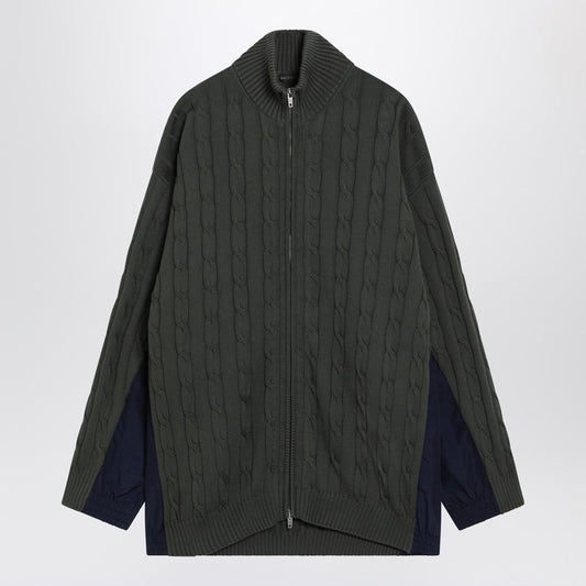 Khaki cotton and technical jersey hybrid jacket