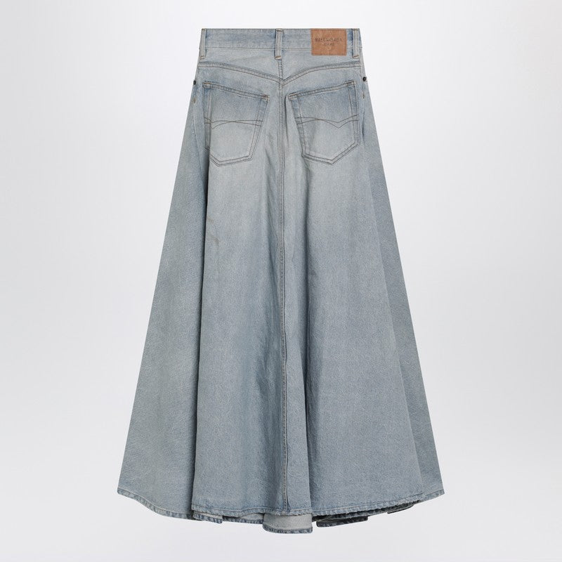 Light blue maxi godet denim skirt