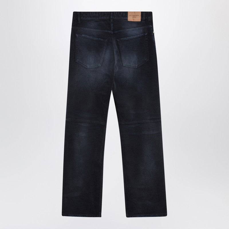Wide-leg blue washed-effect jeans
