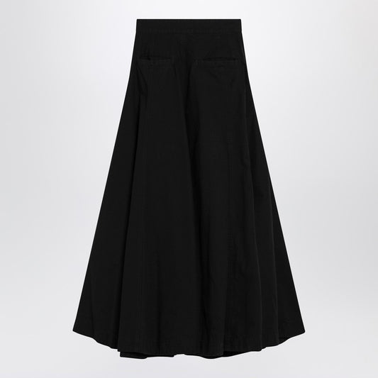 Black cotton ripstop Godet maxi skirt
