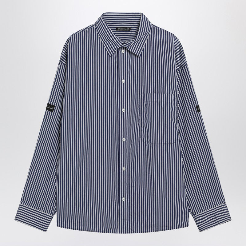 Oversize navy blue and white striped shirt