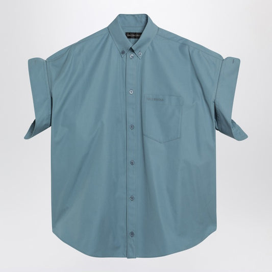 Grey-blue shirt with turn-up sleeves