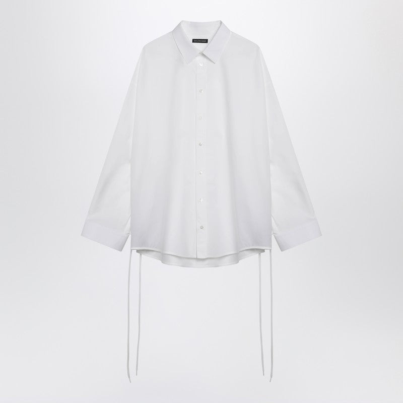 White cotton shirt with lace-up details