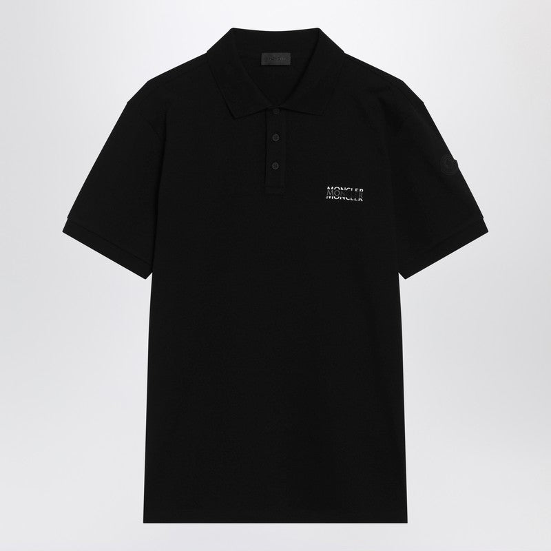 Black cotton piqué polo shirt with logo
