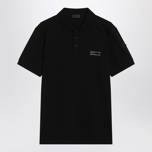 Black cotton piqué polo shirt with logo