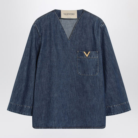 Denim shirt with V Gold details