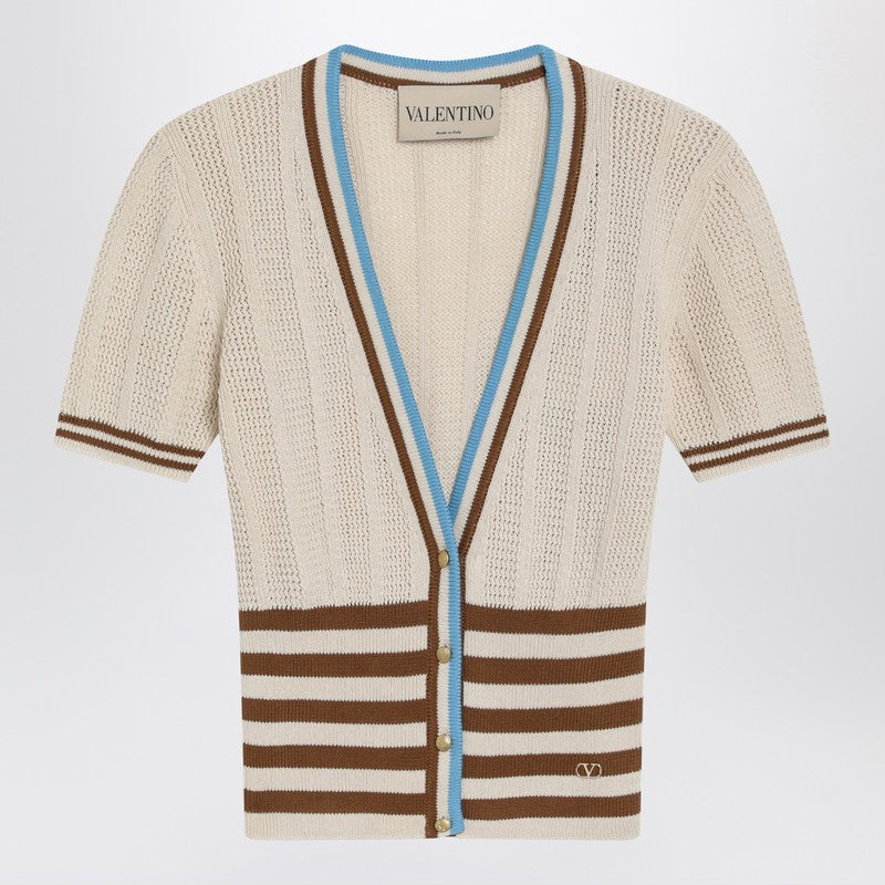 Openwork striped cotton cardigan