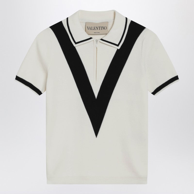 Ivory and black V-inlay polo shirt