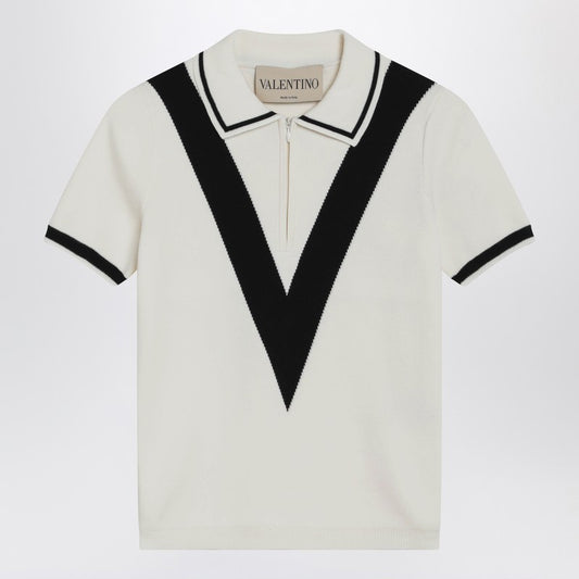 Ivory and black V-inlay polo shirt