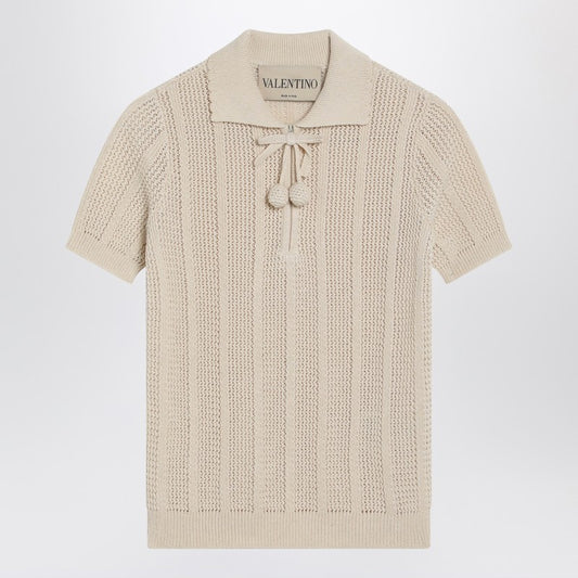 Ivory cotton knit polo shirt